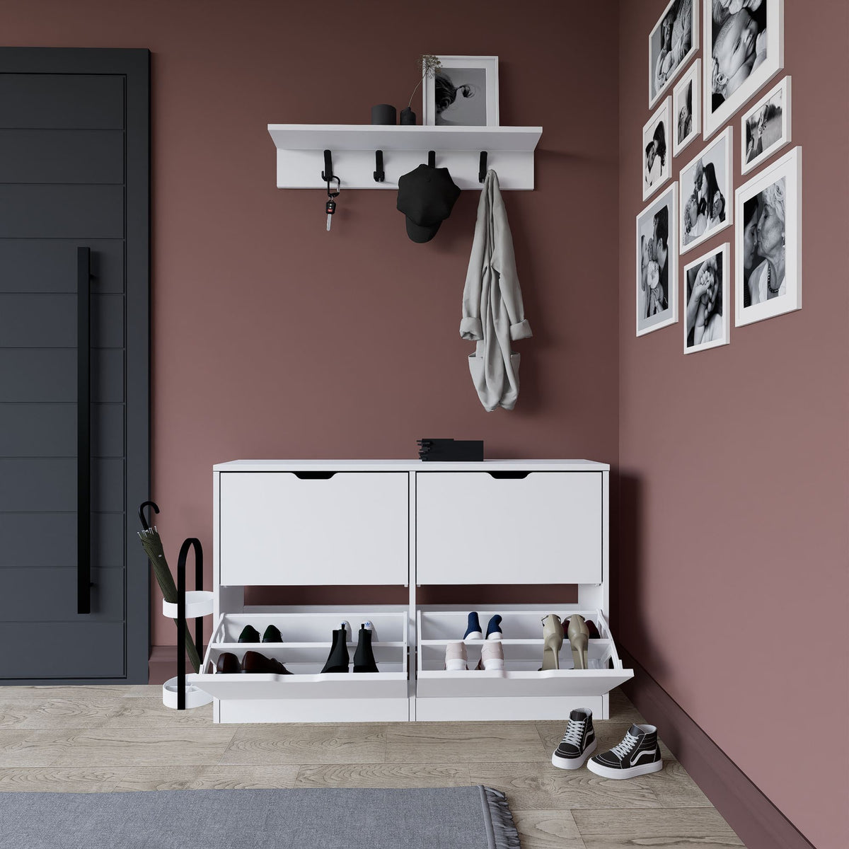 Παπουτσοθήκη Aigina Με Ράφια Ματ Λευκό 120.5x30x79.2 εκ. Μελαμίνης