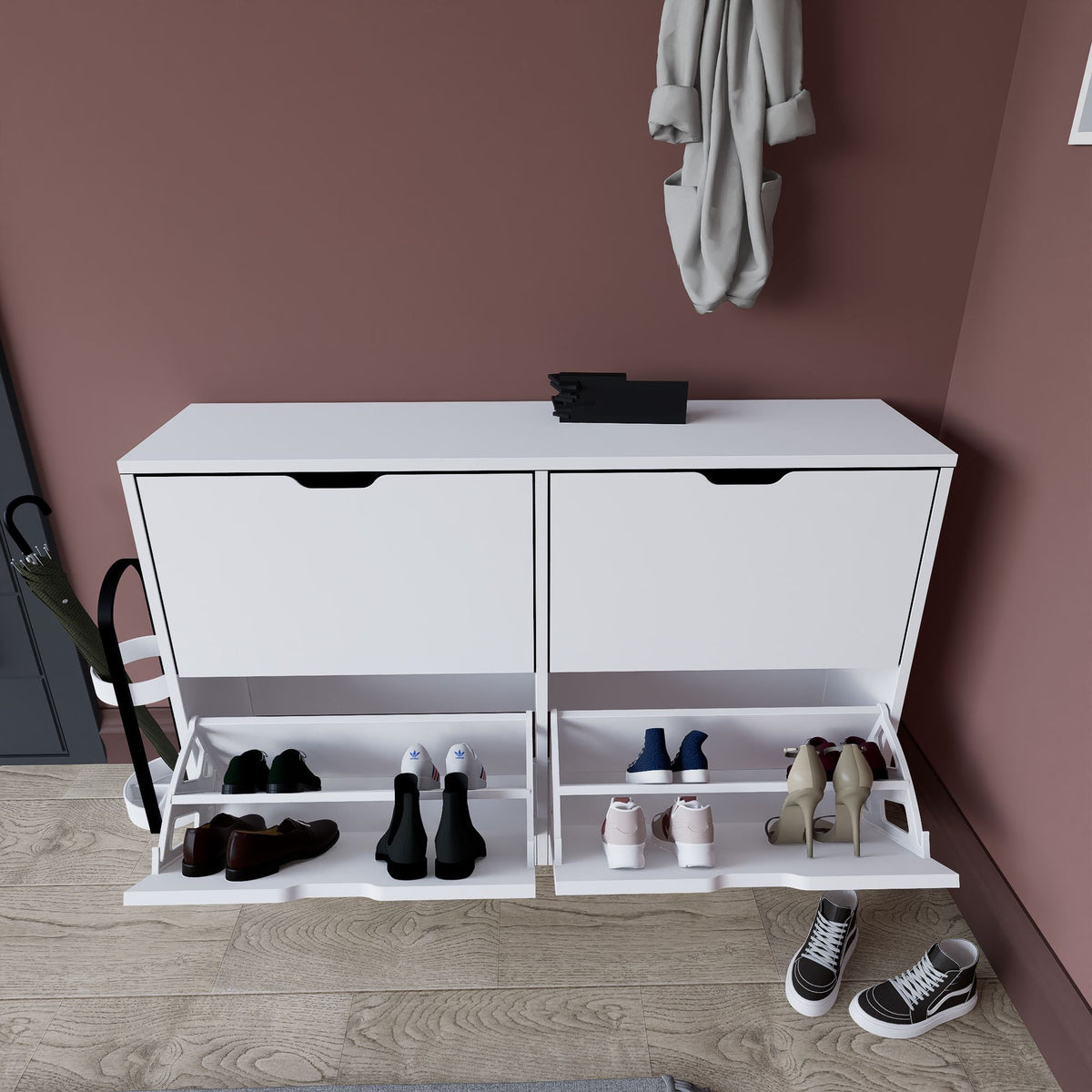 Παπουτσοθήκη Aigina Με Ράφια Ματ Λευκό 120.5x30x79.2 εκ. Μελαμίνης