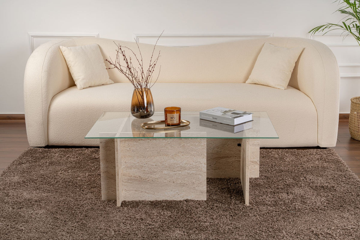Τραπεζάκι Σαλονιού Avgonyma Γυάλινο Travertine 105x65x40 εκ. Μελαμίνης