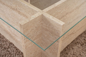 Τραπεζάκι Σαλονιού Avgonyma Γυάλινο Travertine 105x65x40 εκ. Μελαμίνης