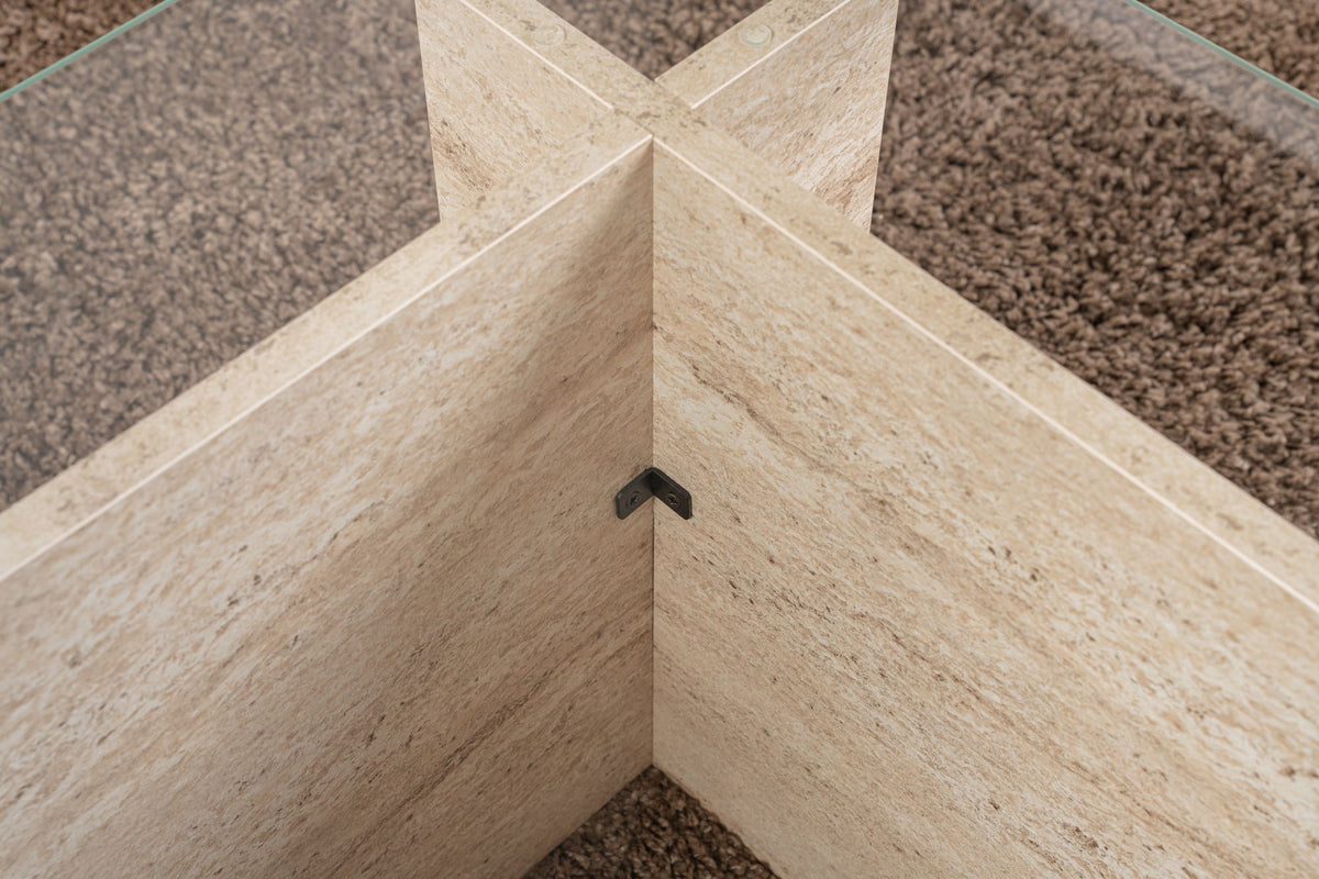 Τραπεζάκι Σαλονιού Avgonyma Γυάλινο Travertine 105x65x40 εκ. Μελαμίνης