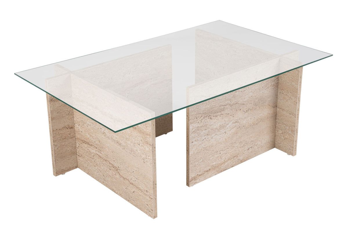 Τραπεζάκι Σαλονιού Avgonyma Γυάλινο Travertine 105x65x40 εκ. Μελαμίνης