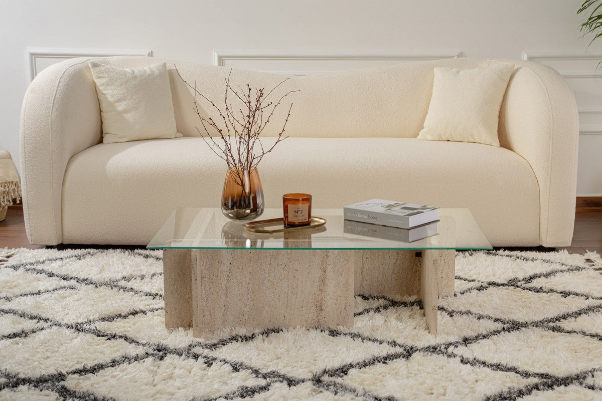 Τραπεζάκι Σαλονιού Loutraki Γυάλινο Travertine 105x65x30 εκ. Μελαμίνης