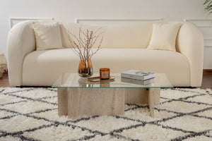 Τραπεζάκι Σαλονιού Loutraki Γυάλινο Travertine 105x65x30 εκ. Μελαμίνης