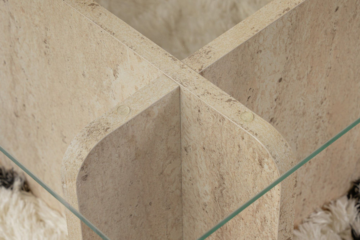 Τραπεζάκι Σαλονιού Loutraki Γυάλινο Travertine 105x65x30 εκ. Μελαμίνης