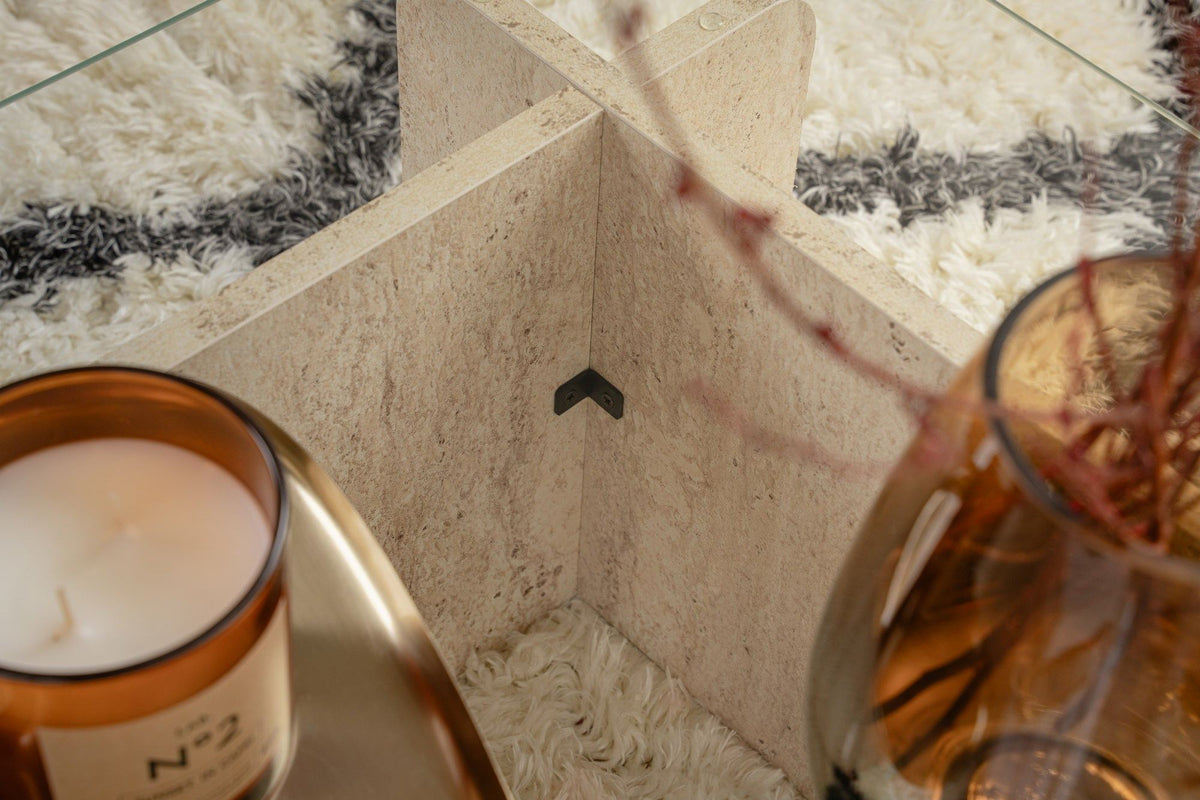Τραπεζάκι Σαλονιού Loutraki Γυάλινο Travertine 105x65x30 εκ. Μελαμίνης