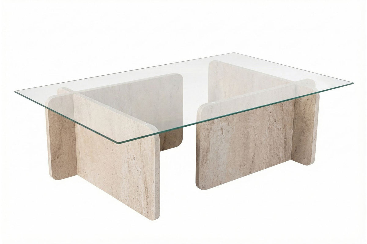 Τραπεζάκι Σαλονιού Loutraki Γυάλινο Travertine 105x65x30 εκ. Μελαμίνης