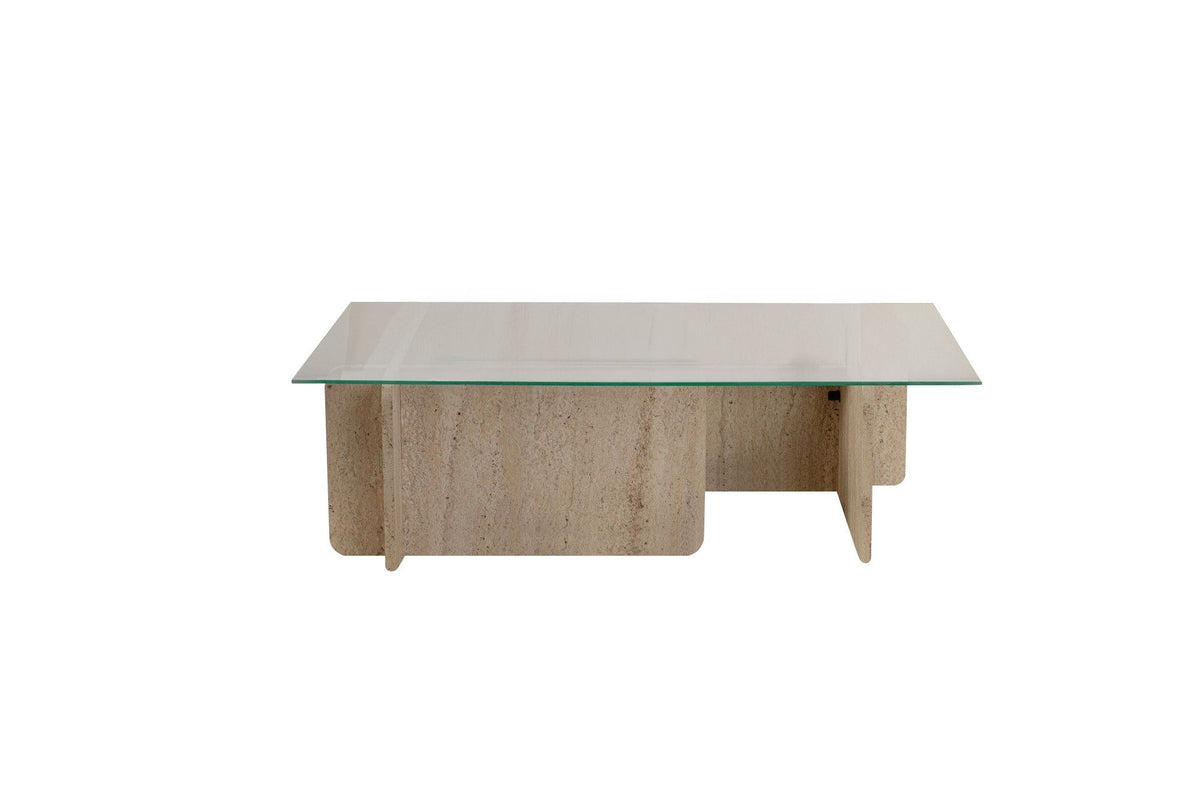 Τραπεζάκι Σαλονιού Loutraki Γυάλινο Travertine 105x65x30 εκ. Μελαμίνης