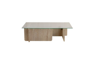 Τραπεζάκι Σαλονιού Loutraki Γυάλινο Travertine 105x65x30 εκ. Μελαμίνης