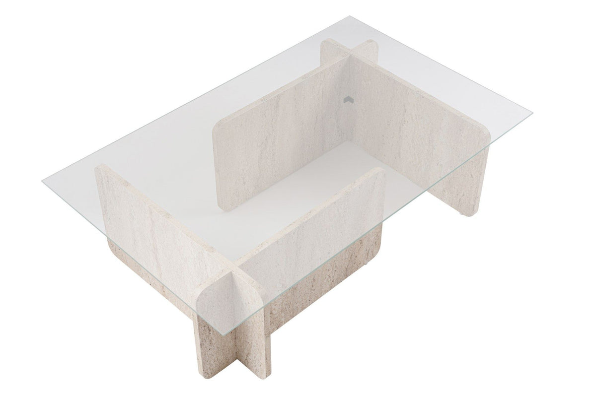 Τραπεζάκι Σαλονιού Loutraki Γυάλινο Travertine 105x65x30 εκ. Μελαμίνης