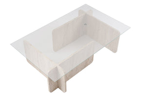 Τραπεζάκι Σαλονιού Loutraki Γυάλινο Travertine 105x65x30 εκ. Μελαμίνης