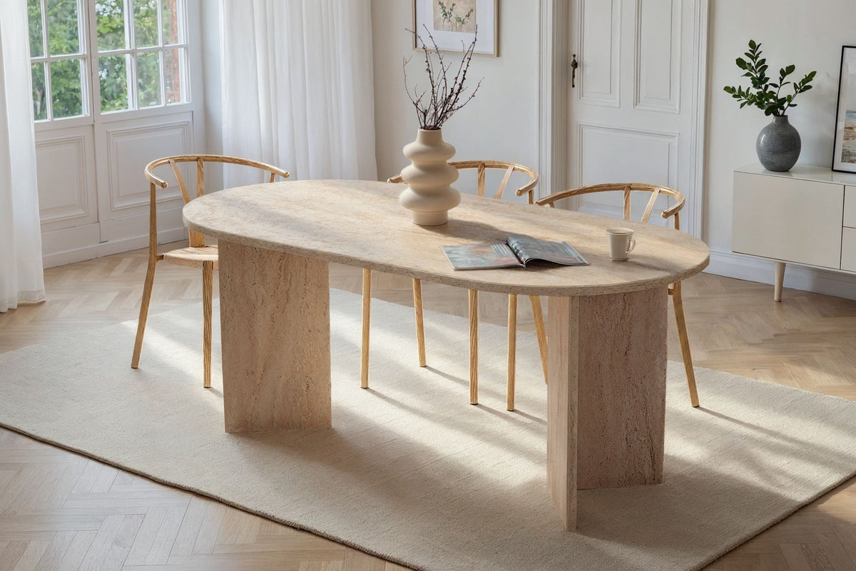 Τραπέζι Τραπεζαρίας Symi Travertine 180x90x75 εκ. Μελαμίνης