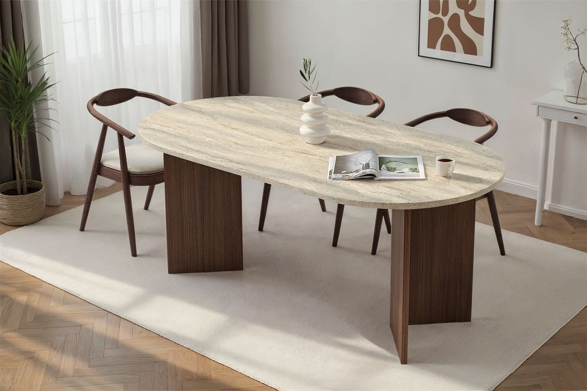 Τραπέζι Τραπεζαρίας Symi Travertine - Καρυδί Milano 180x90x75 εκ. Μελαμίνης