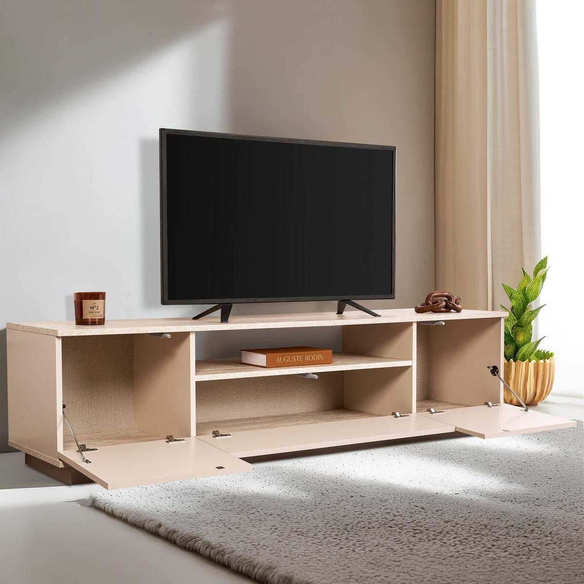 Έπιπλο Τηλεόρασης Mandrakia Βιζόν - Travertine 180x44.5x44.6 εκ. Μελαμίνης