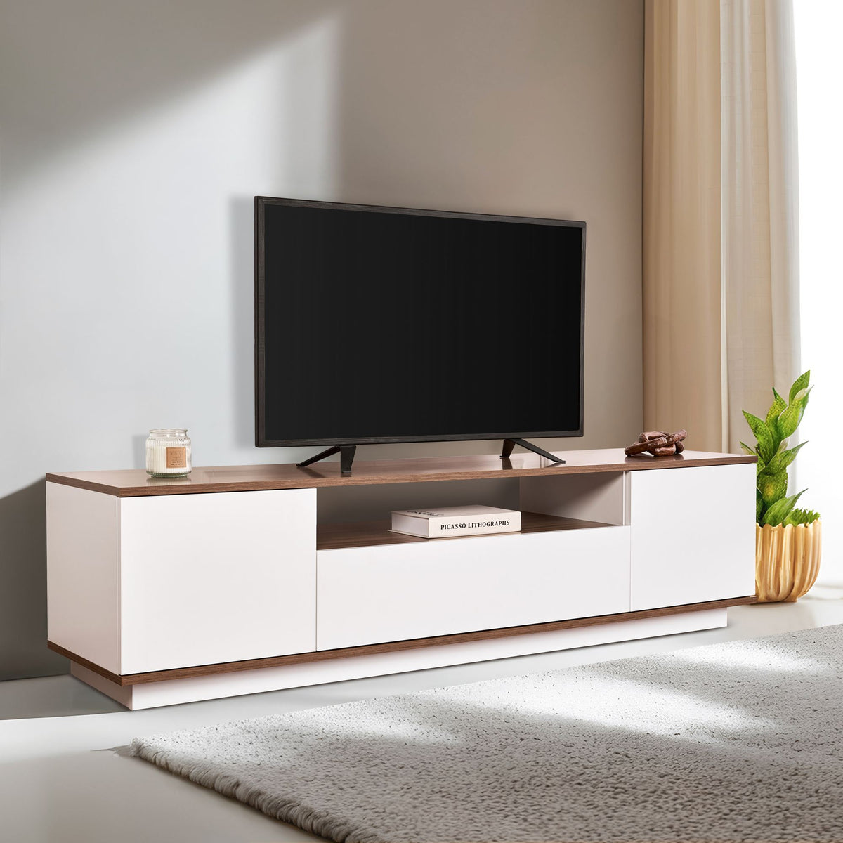 Έπιπλο Τηλεόρασης Mandrakia Λευκό - Καρυδί 180x44.5x44.6 εκ. Μελαμίνης