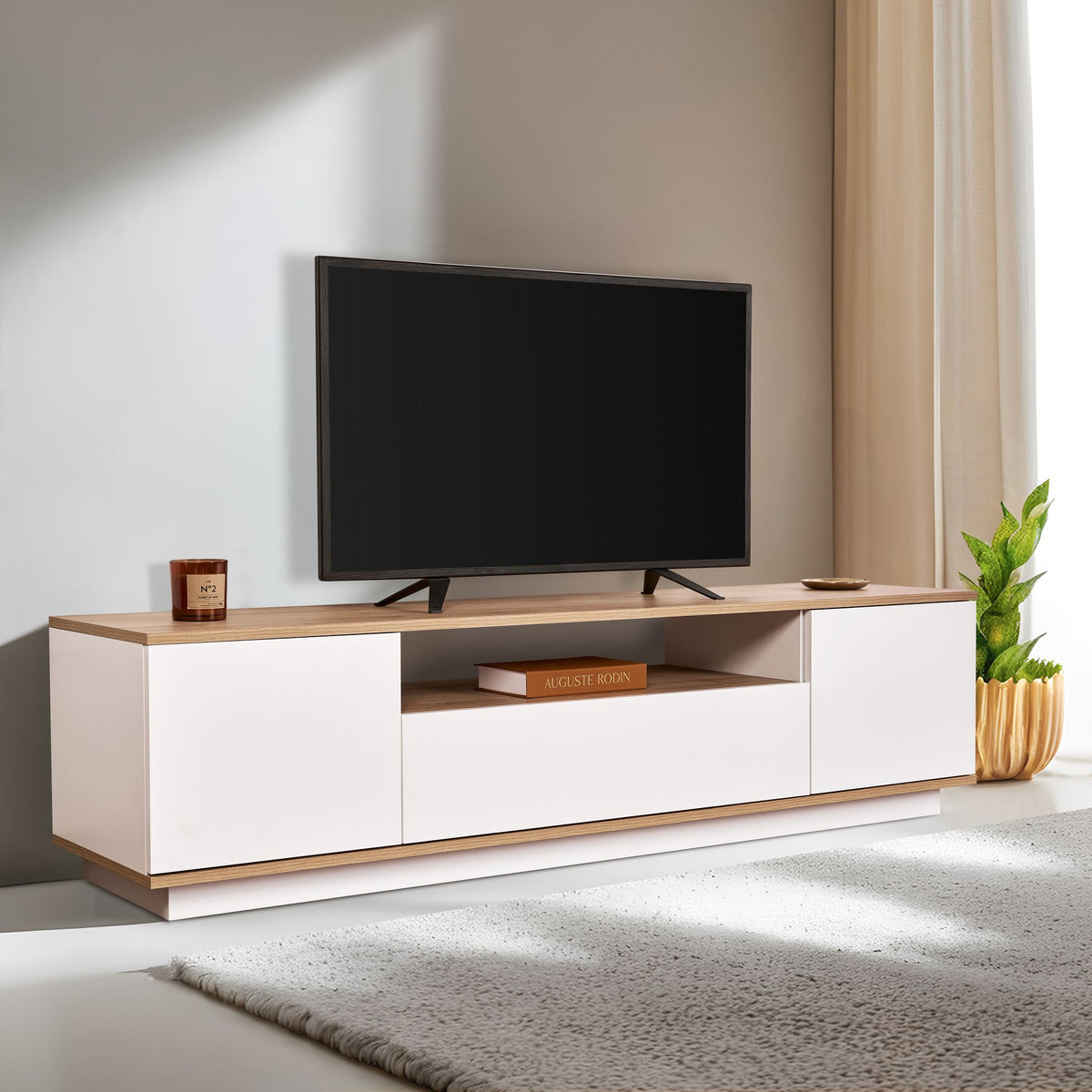 Έπιπλο Τηλεόρασης Mandrakia Λευκό - Δρυς Cadiz 180x44.5x44.6 εκ. Μελαμίνης - Pakobazaar