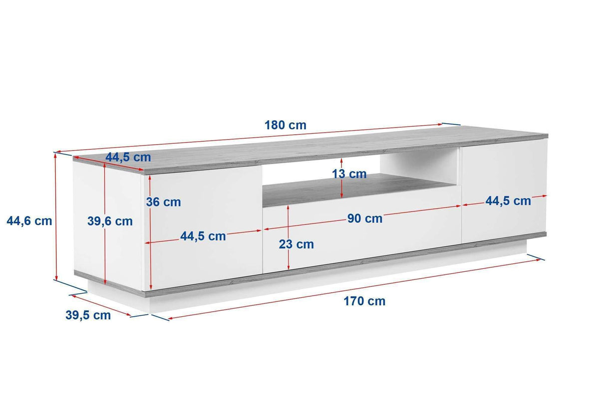 Έπιπλο Τηλεόρασης Mandrakia Λευκό - Δρυς Cadiz 180x44.5x44.6 εκ. Μελαμίνης - Pakobazaar