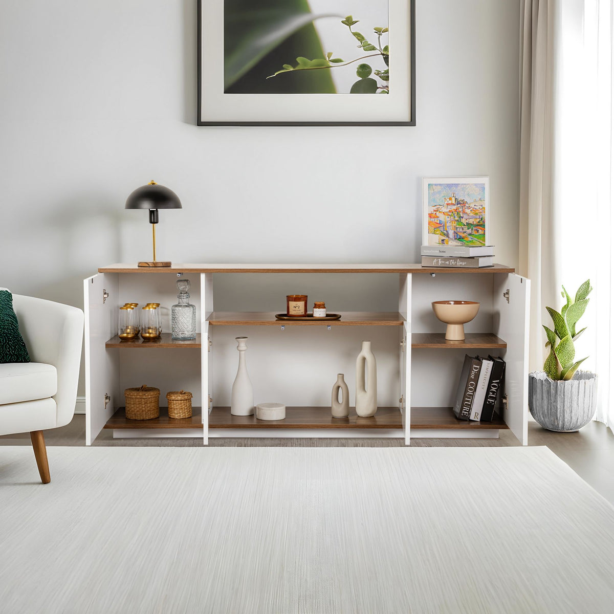 Κονσόλα Pefkos Λευκό - Καρυδί 180x44.5x75 εκ. Μελαμίνης