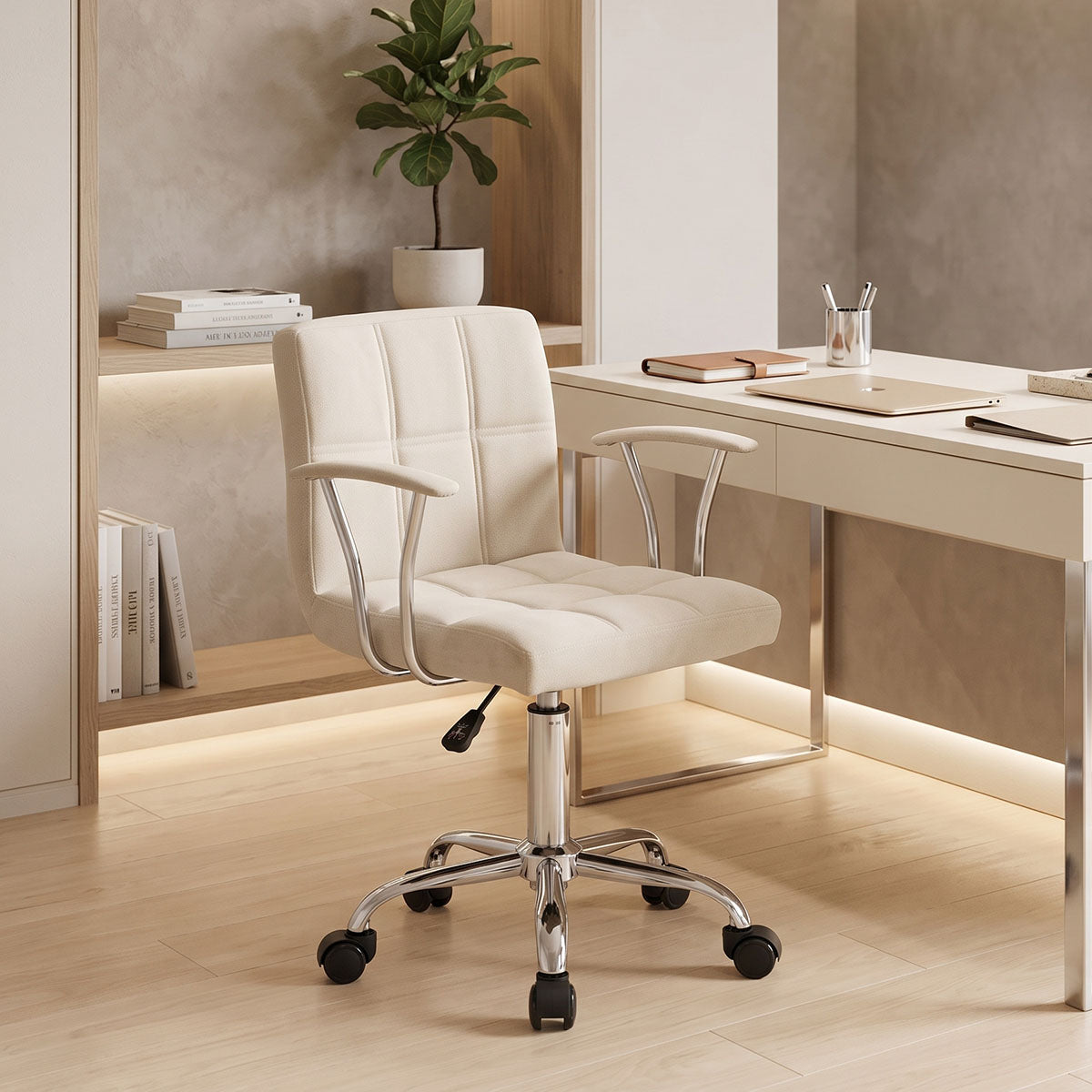 Καρέκλα γραφείου Buleco  μπεζ ύφασμα 56x46x74-86εκ - Pakobazaar