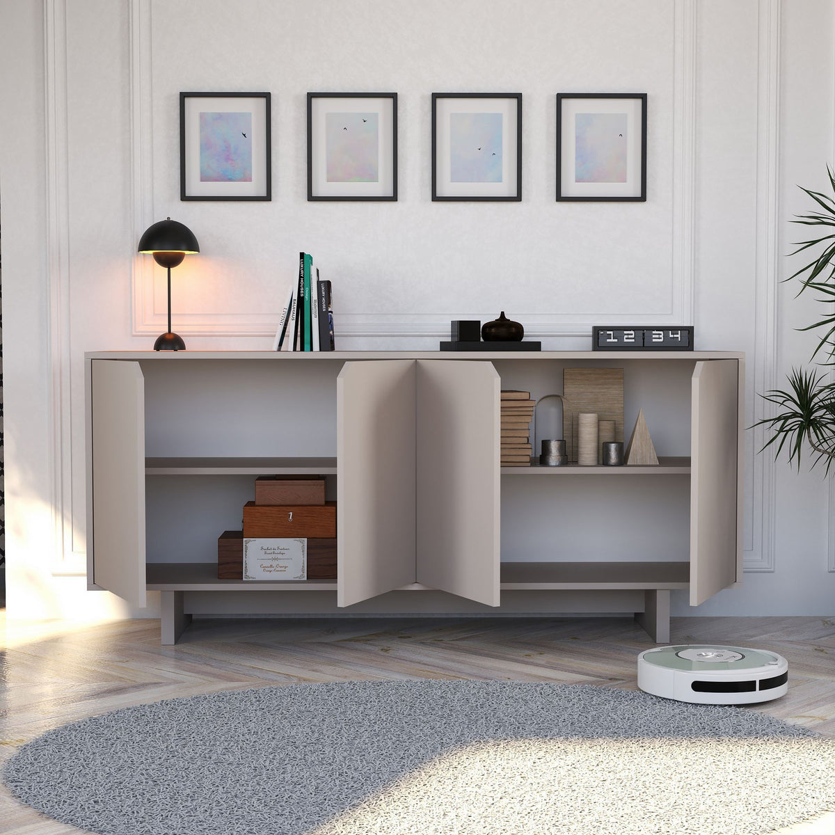 Κονσόλα Meskla Με Ράφια Μπεζ 180x40x80.6 εκ. Μελαμίνης