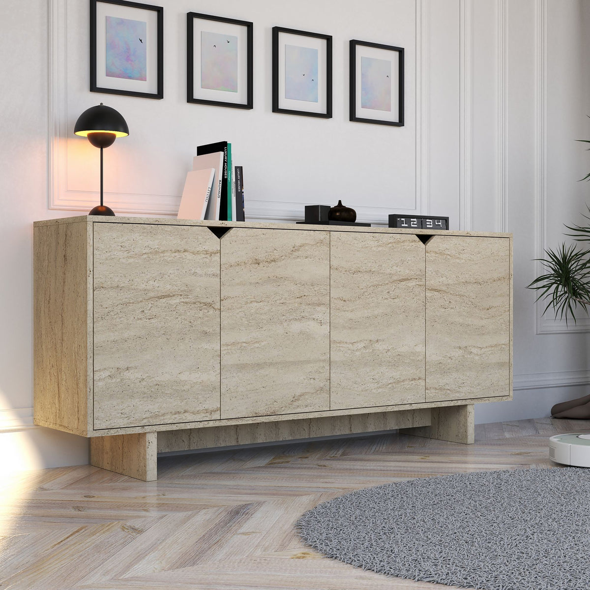 Κονσόλα Zourva Με Ράφια Travertine 180x40x80.6 εκ. Μελαμίνης