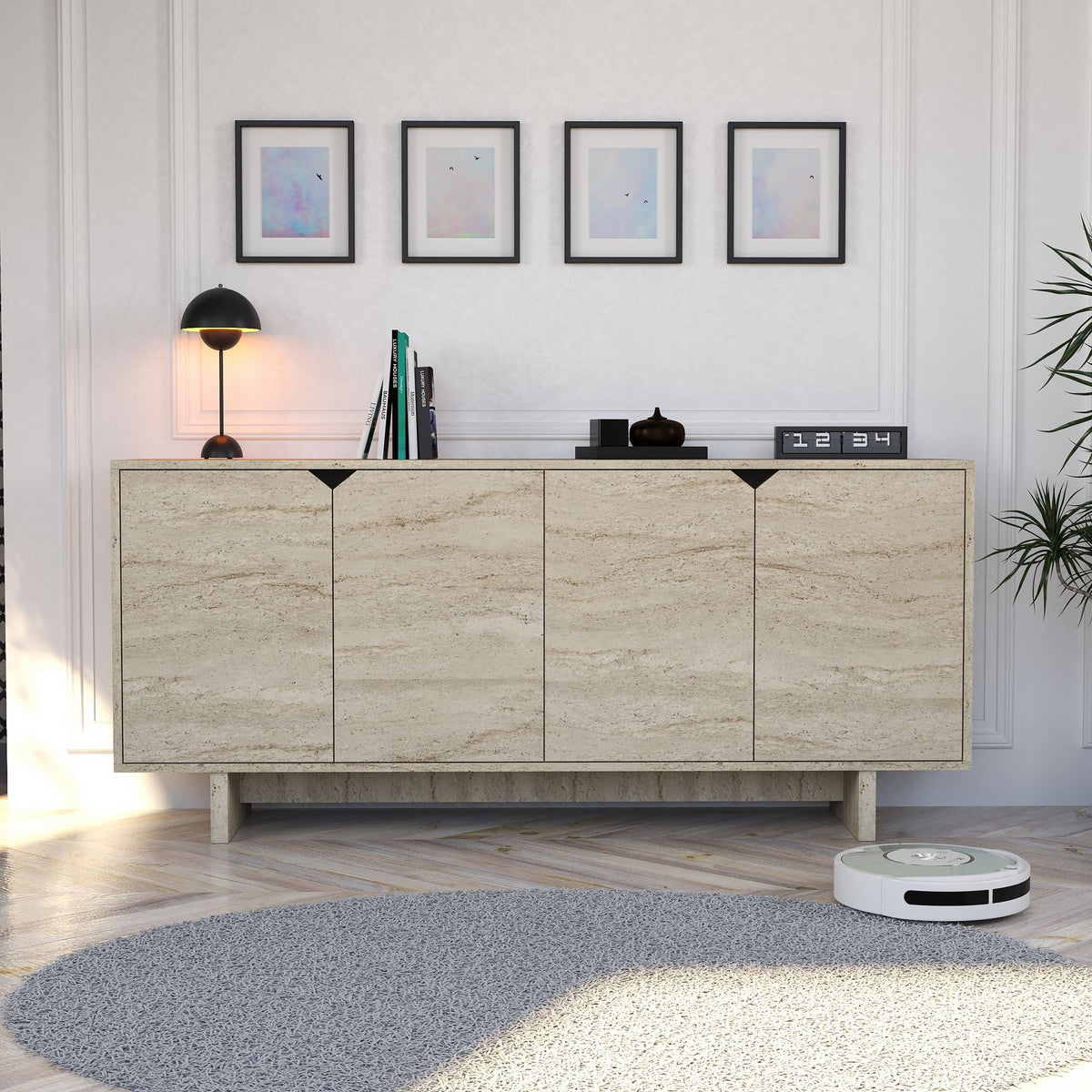 Κονσόλα Zourva Με Ράφια Travertine 180x40x80.6 εκ. Μελαμίνης