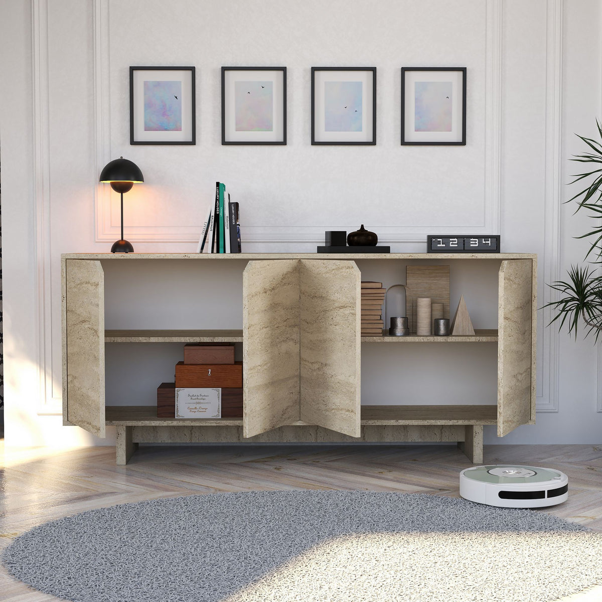 Κονσόλα Zourva Με Ράφια Travertine 180x40x80.6 εκ. Μελαμίνης