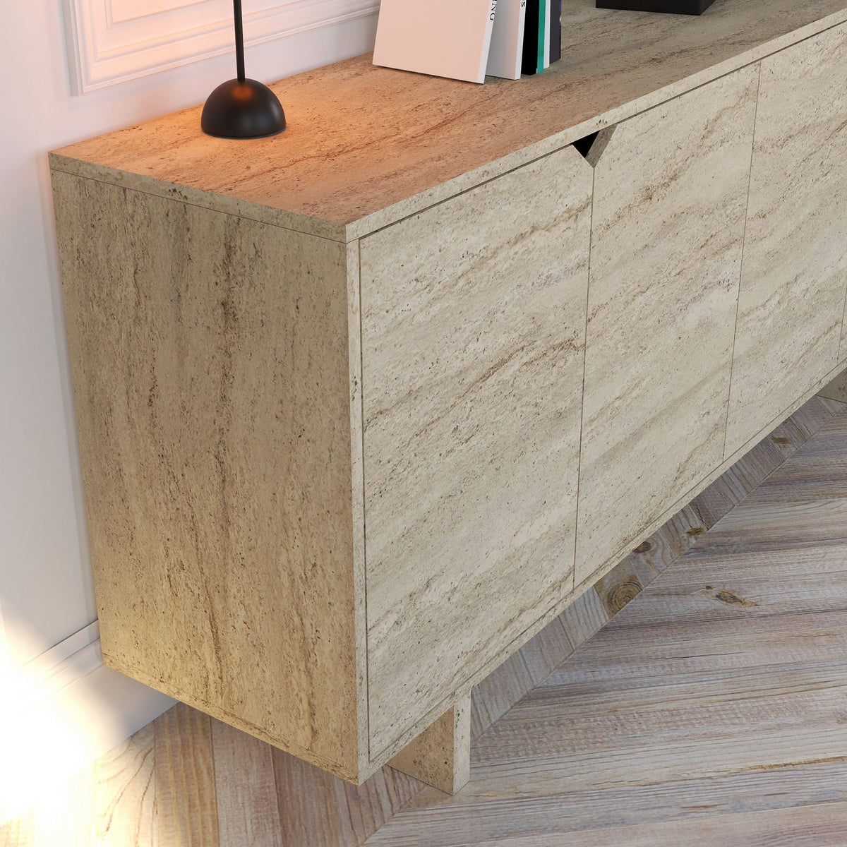 Κονσόλα Zourva Με Ράφια Travertine 180x40x80.6 εκ. Μελαμίνης