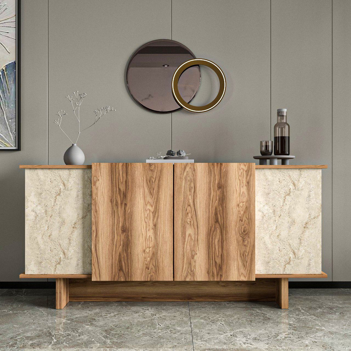 Κονσόλα Isternia Με Ράφια Travertine - Καρυδί 180x40x81 εκ. Μελαμίνης