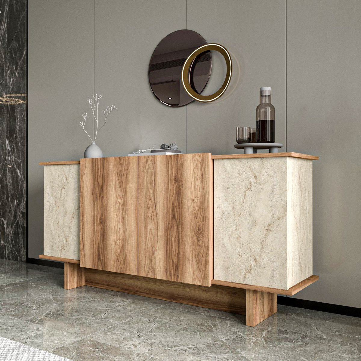 Κονσόλα Isternia Με Ράφια Travertine - Καρυδί 180x40x81 εκ. Μελαμίνης