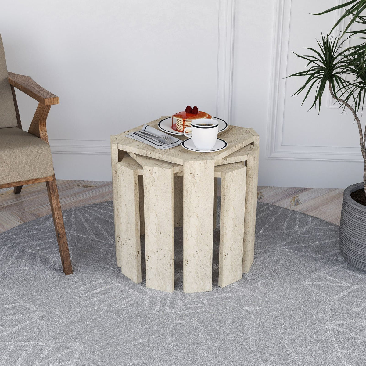 Τραπεζάκια Σαλονιού Σετ 3τμχ Katavothres Travertine 38x38x45 εκ. Μελαμίνης