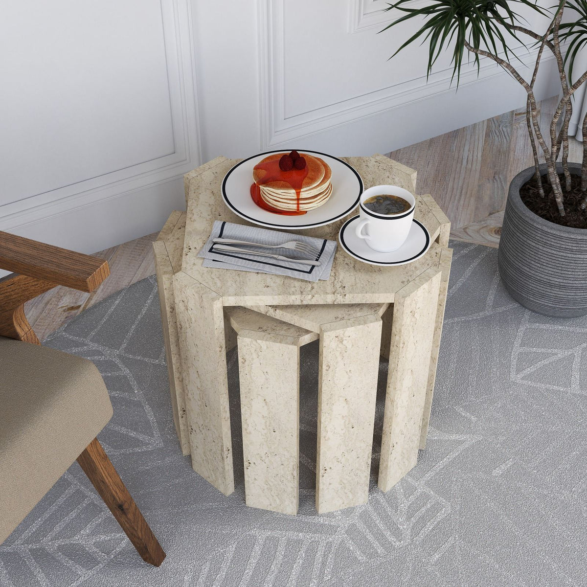 Τραπεζάκια Σαλονιού Σετ 3τμχ Katavothres Travertine 38x38x45 εκ. Μελαμίνης