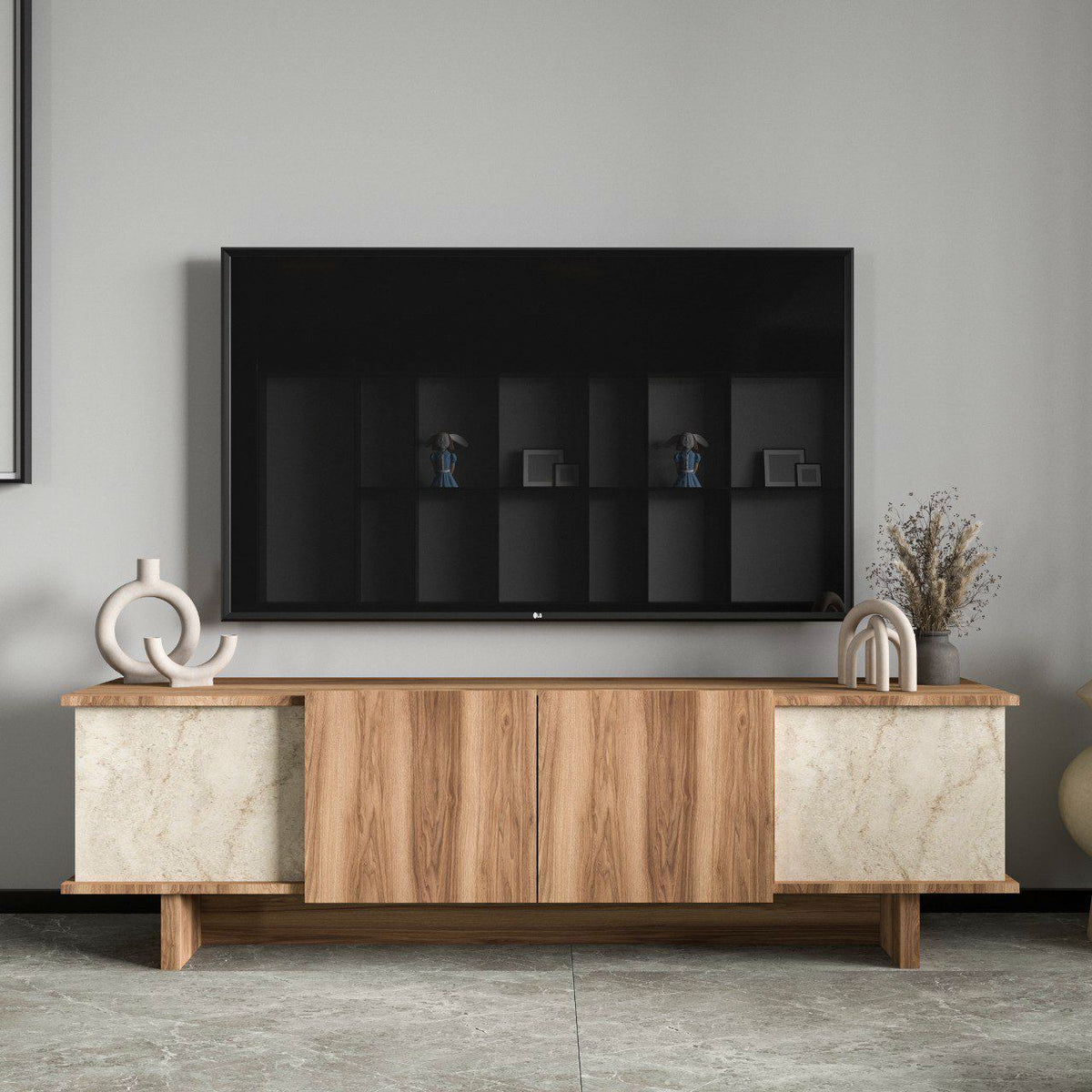 Έπιπλο Τηλεόρασης Isternia Με Ράφια Travertine - Καρυδί 180x33x50 εκ. Μελαμίνης