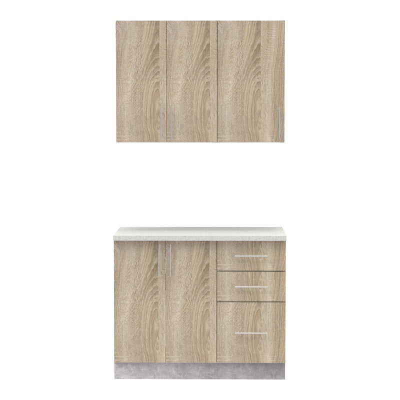 Σύνθεση κουζίνας Festa I  μελαμίνη σε sonoma απόχρωση και πάγκο σε ανοιχτό γκρι 100x60x85εκ - Pakobazaar