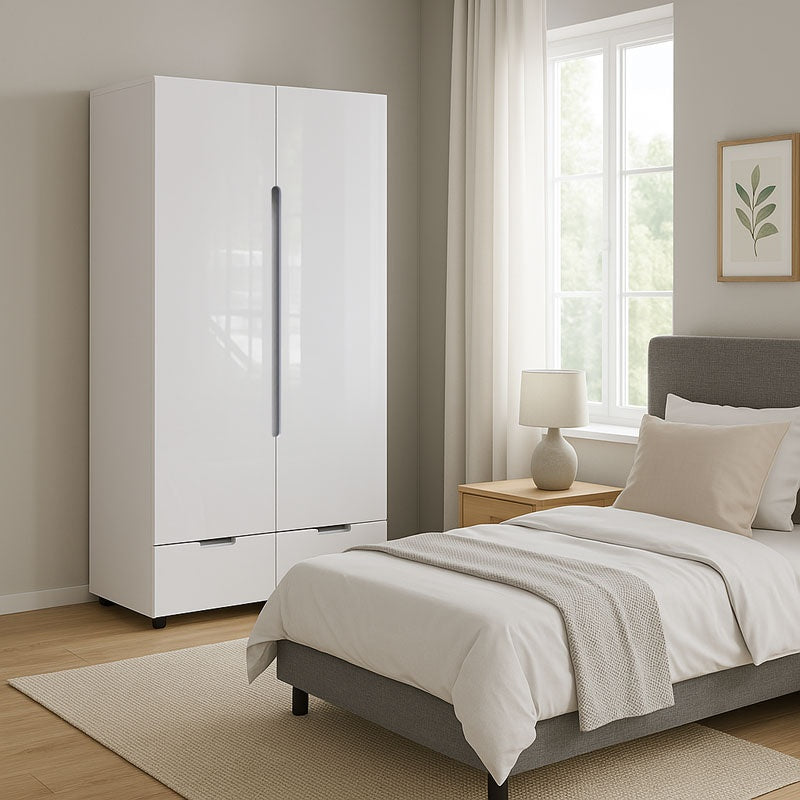 Ντουλάπα δίφυλλη Afina  mdf σε λευκή glossy απόχρωση 100x57x213εκ - Image 2