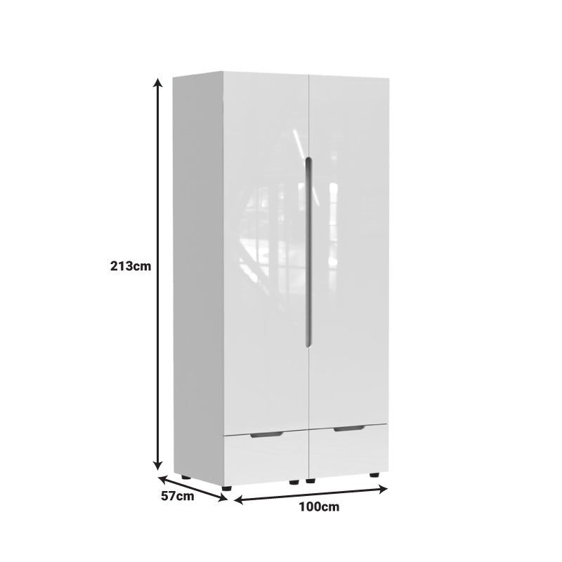 Ντουλάπα δίφυλλη Afina  mdf σε λευκή glossy απόχρωση 100x57x213εκ - Image 4