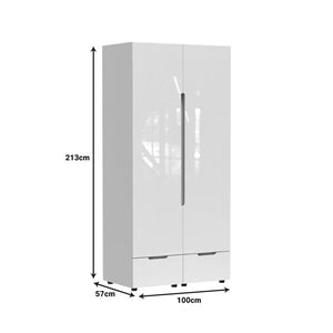 Ντουλάπα δίφυλλη Afina  mdf σε λευκή glossy απόχρωση 100x57x213εκ - Image 4