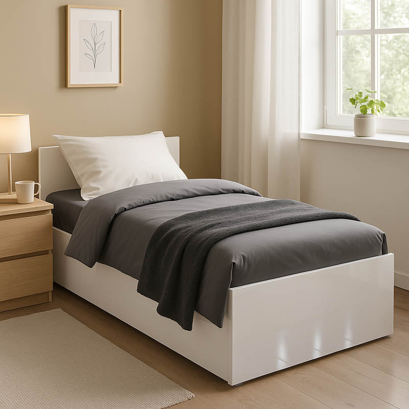 Κρεβάτι μονό Afina  σε λευκή glossy απόχρωση 90x200εκ - Pakobazaar