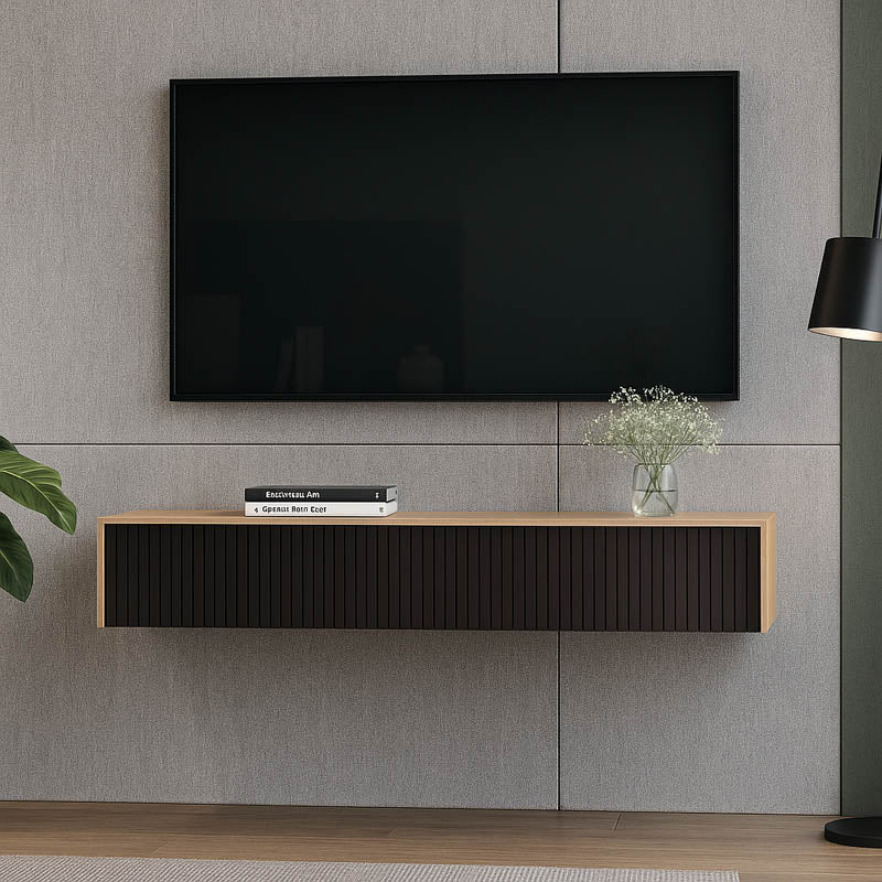 Κονσόλα με 2 συρτάρια Doha  mdf σε μαύρη με oak απόχρωση 120x41x20cm - Pakobazaar