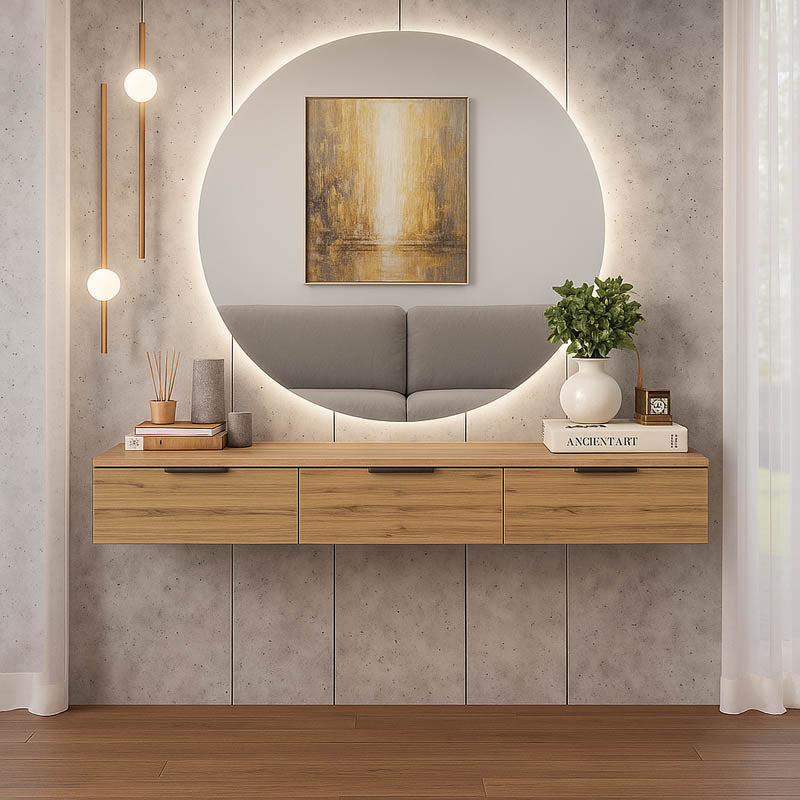 Κονσόλα με 3 συρτάρια Doha  σε μαύρη με oak απόχρωση 120x39x22cm - Pakobazaar