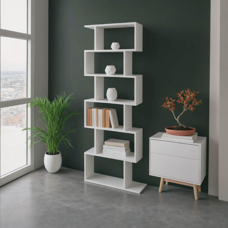 Βιβλιοθήκη Sezen  σε λευκή απόχρωση 70x24x191.5εκ - Pakobazaar