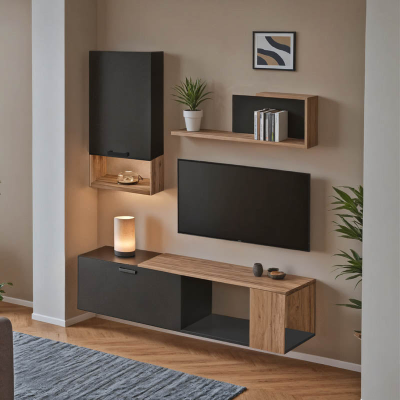 Σύνθετο σαλονιού Poelfy  σε ανθρακί-oak απόχρωση 170x37.5x42εκ - Image 2