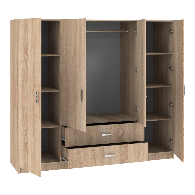 Ντουλάπα τετράφυλλη Royal  με συρτάρια sonoma 200x58x177εκ - Pakobazaar