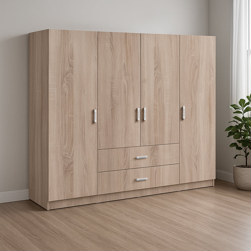 Ντουλάπα τετράφυλλη Royal  με συρτάρια sonoma 200x58x177εκ - Pakobazaar