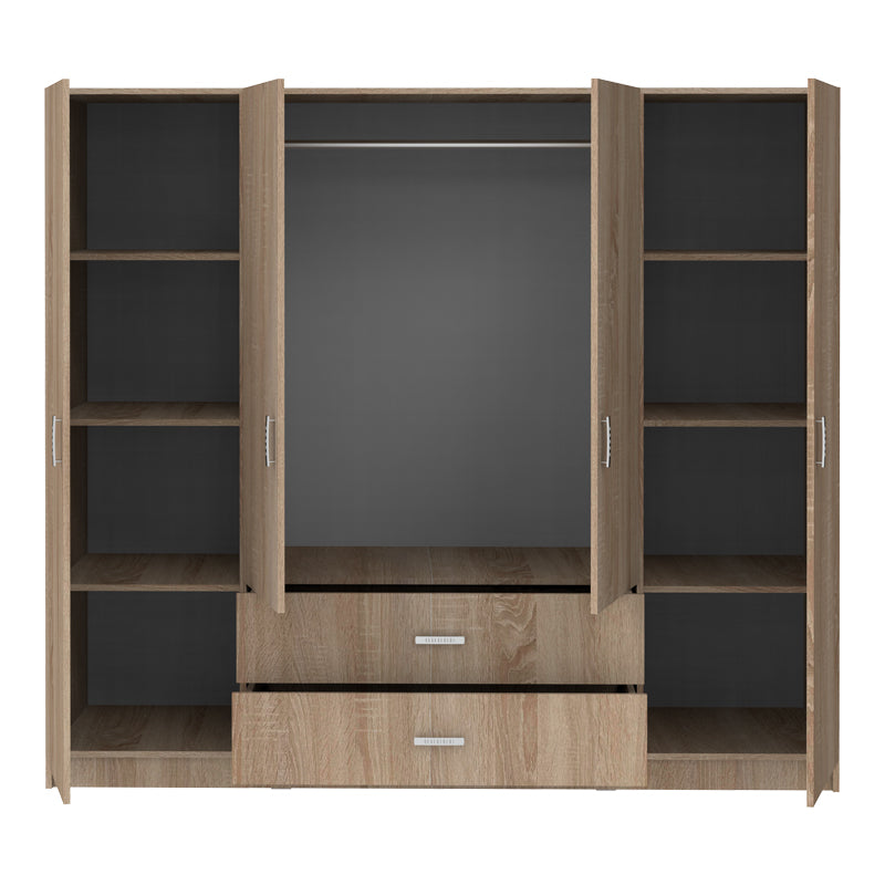Ντουλάπα τετράφυλλη Royal  με συρτάρια sonoma 200x58x177εκ - Pakobazaar