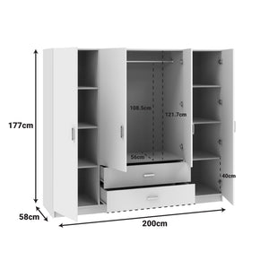 Ντουλάπα τετράφυλλη Royal  με συρτάρια sonoma 200x58x177εκ - Pakobazaar