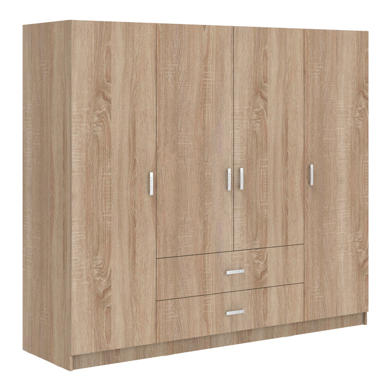 Ντουλάπα τετράφυλλη Royal  με συρτάρια sonoma 200x58x177εκ - Pakobazaar
