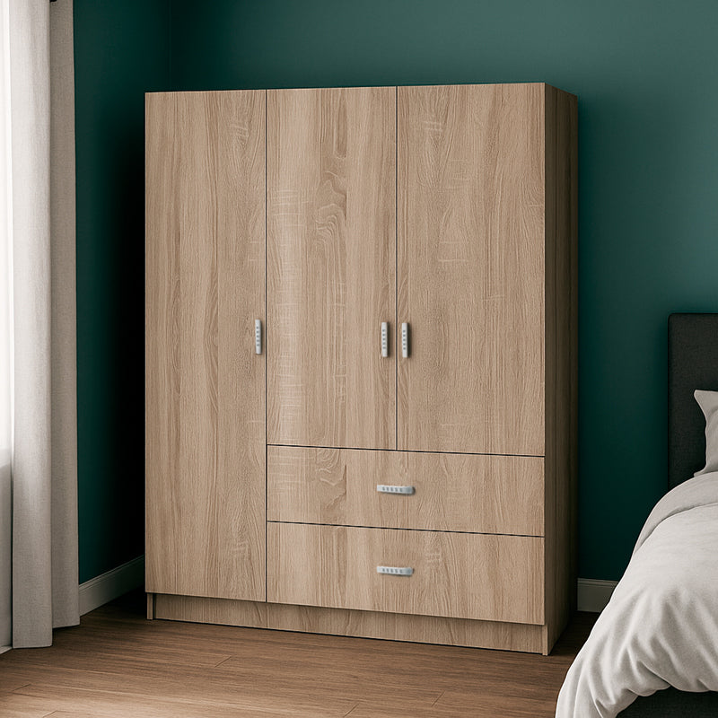 Ντουλάπα τρίφυλλη Royal  με συρτάρια sonoma 150x58x177εκ - Pakobazaar