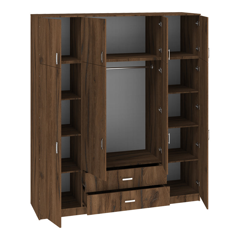 Ντουλάπα τετράφυλλη με συρτάρια Royal  καρυδι-oak 200x58x230εκ - Pakobazaar