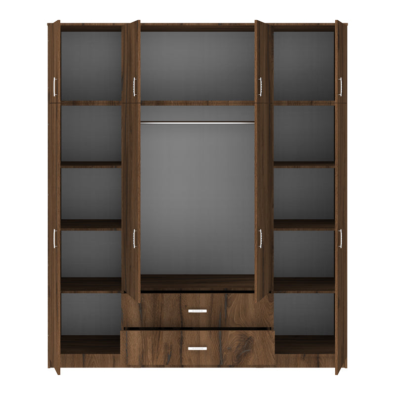 Ντουλάπα τετράφυλλη με συρτάρια Royal  καρυδι-oak 200x58x230εκ - Pakobazaar